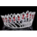 Full Crown Red Rhinestone Crystal Pageant Tiara, coroa do rei do baile de finalistas com cristal vermelho, coroa do casamento